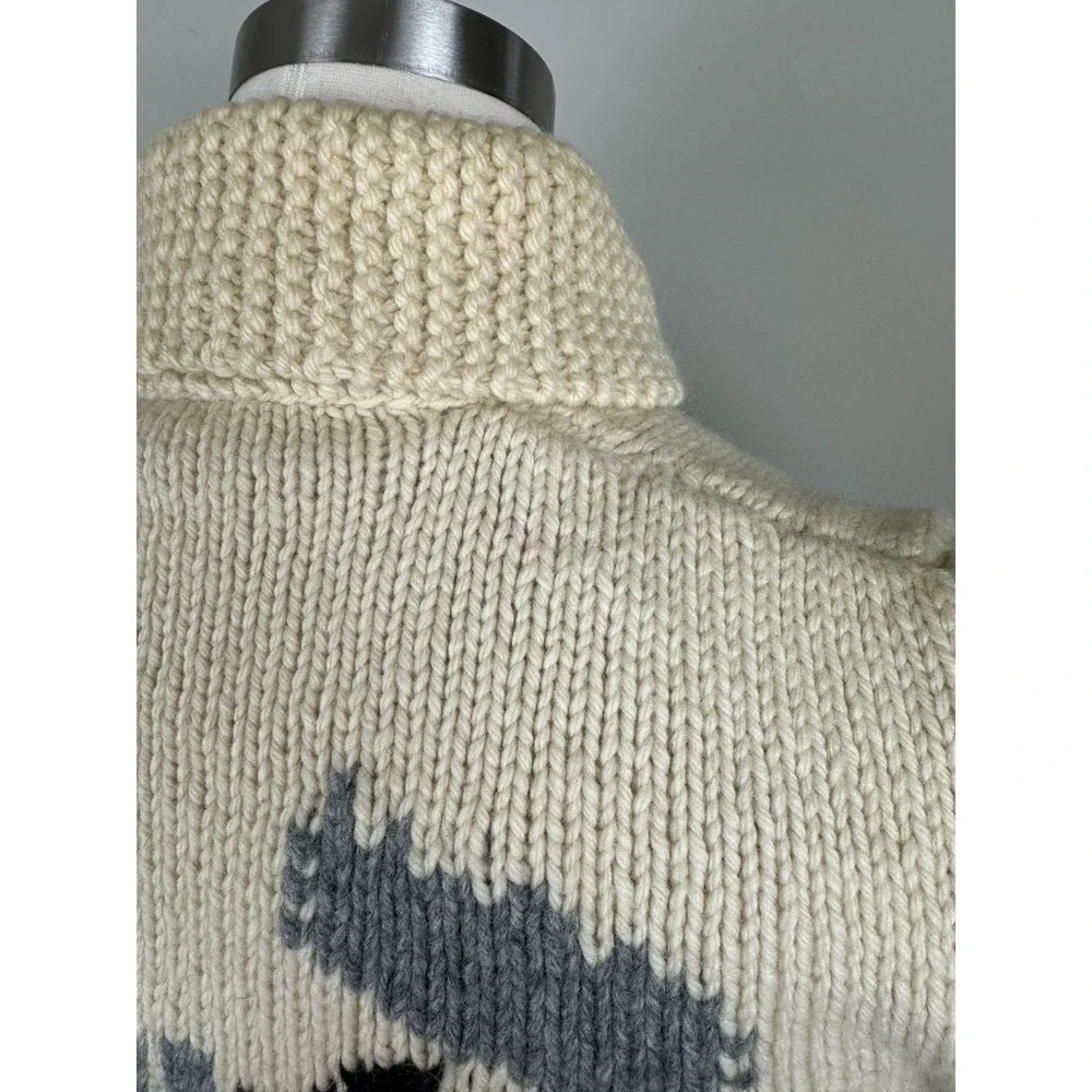 RARE Vintage 1950s Wolf Mary Maxim Cowichan Sweater Wool 100% Large - Picture 13 of 16